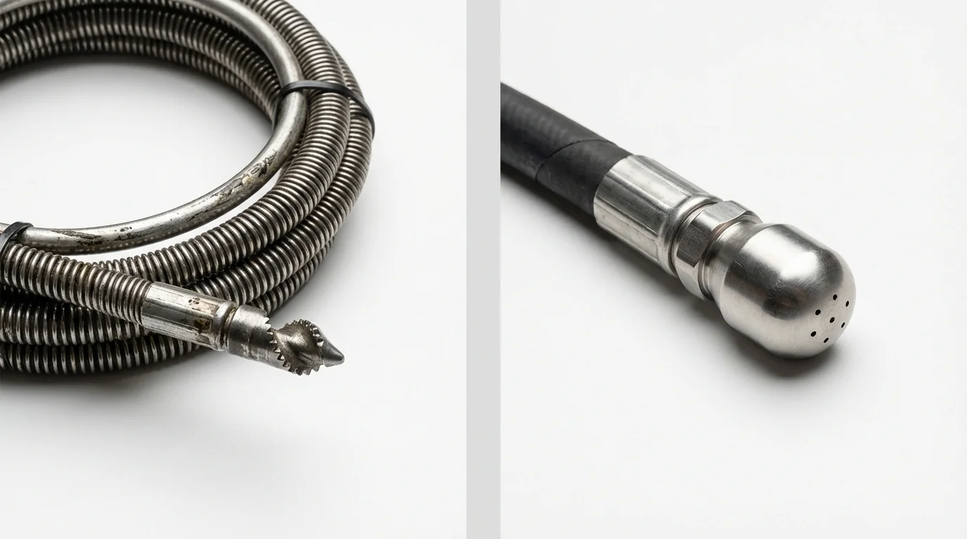 Drain snake cable and hydro jetting nozzle used for drain cleaning in Somerset, OH