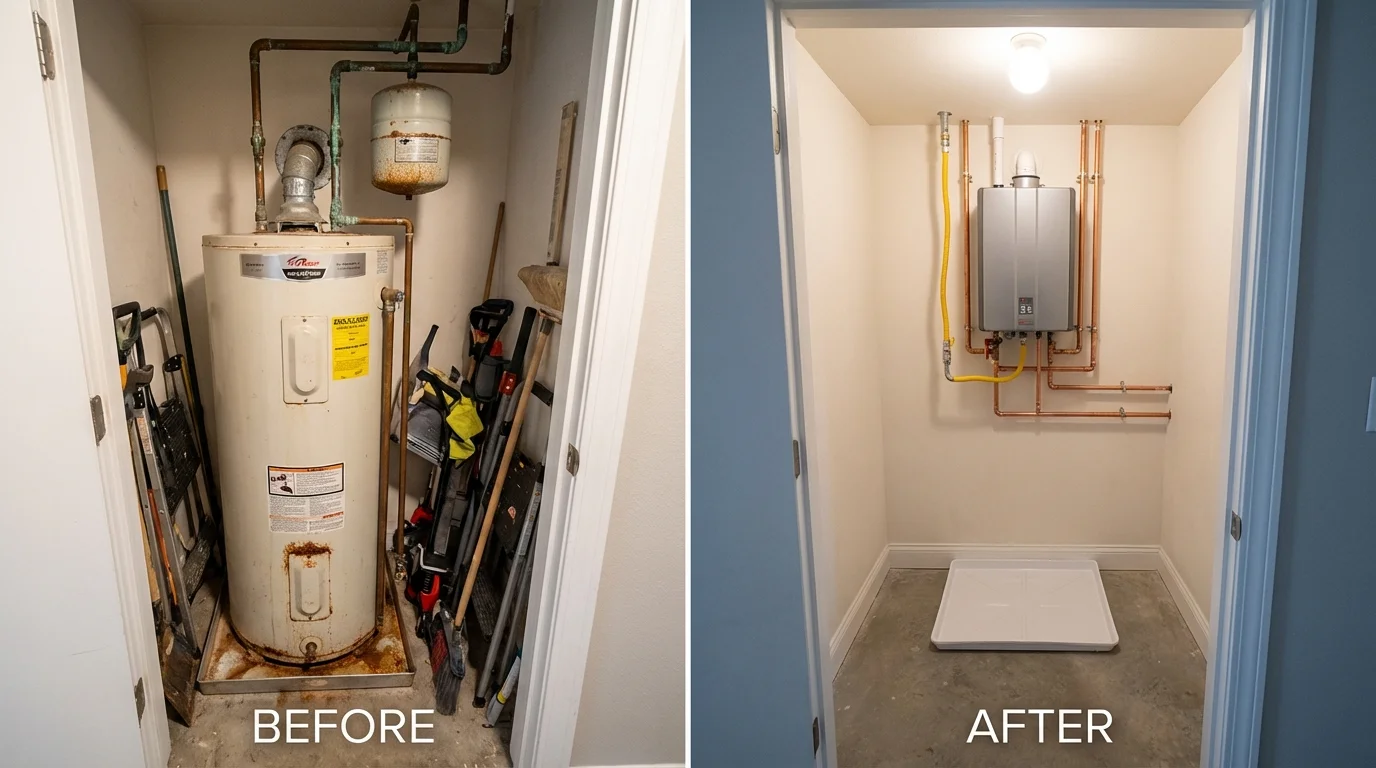 Tank water heater versus wall-mounted tankless unit comparison for Somerset, OH homeowners