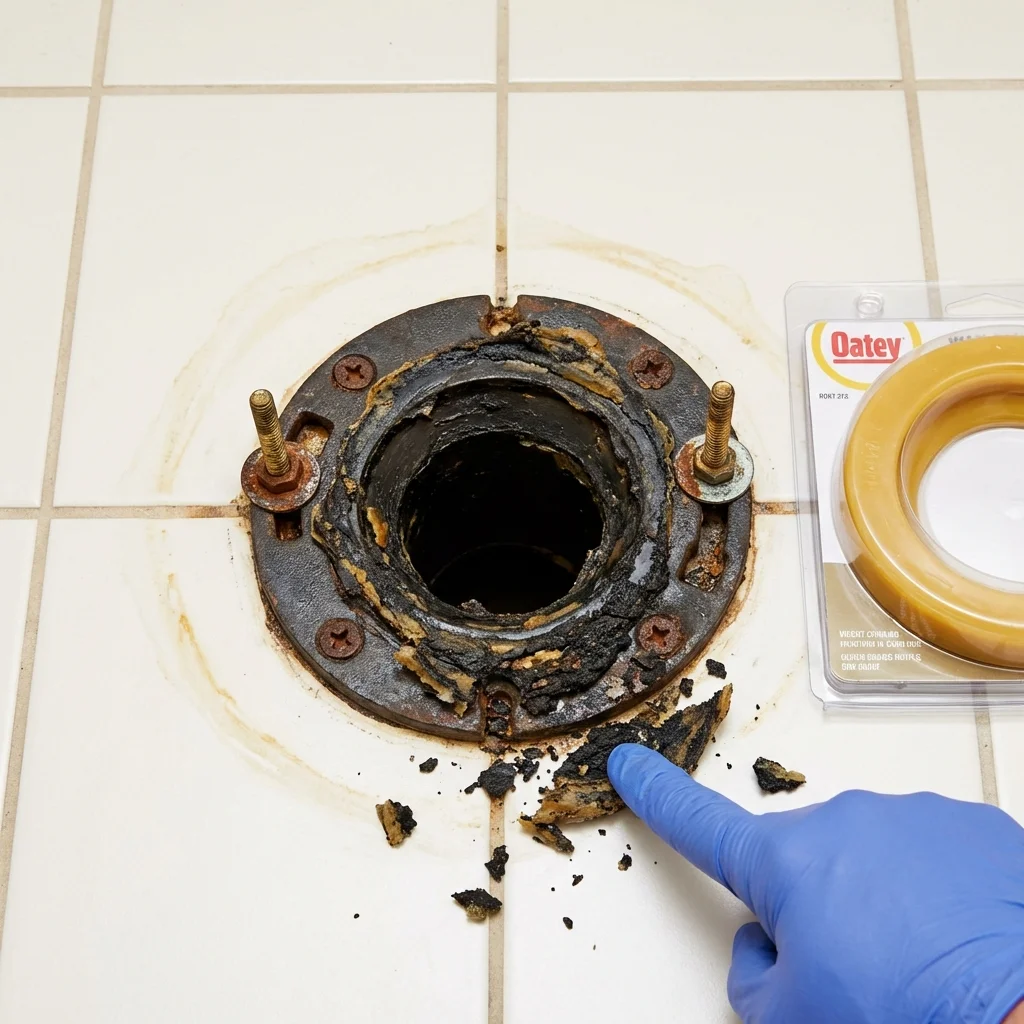 Failed wax ring showing water seepage at the base of a toilet in a Somerset, OH home