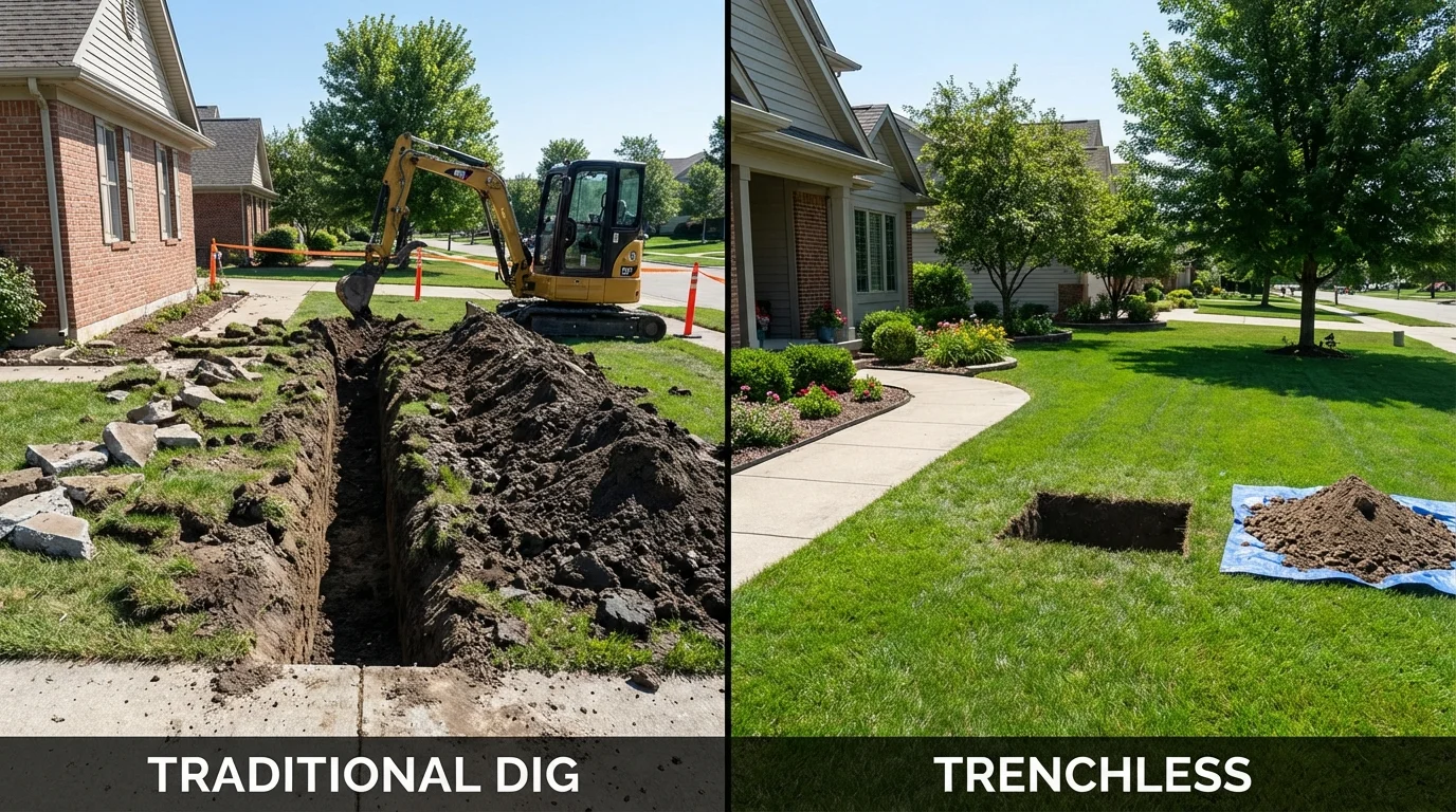 Trenchless sewer repair with minimal yard damage versus traditional excavation in Somerset, OH